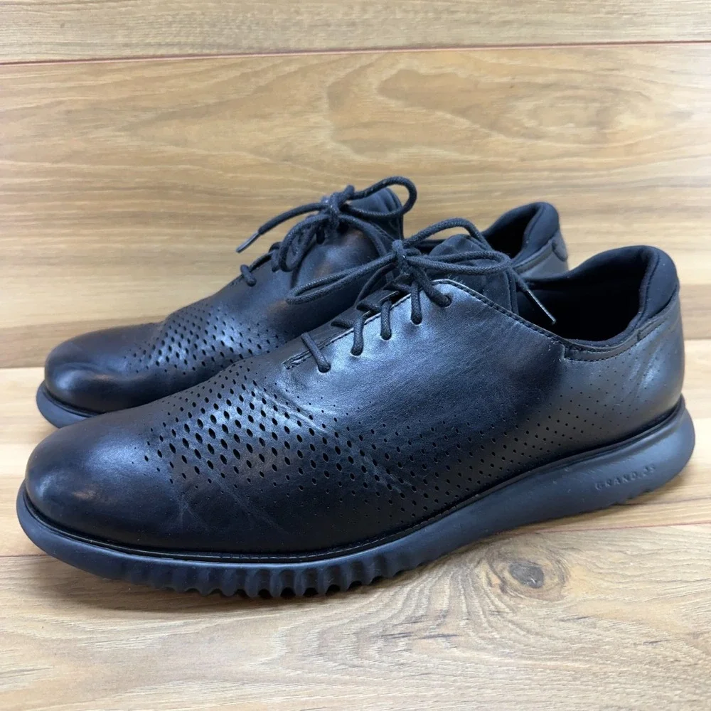 Cole Haan Zero Grand Perforated Laser Cut Oxford 12 M Black Leather Casual Walk